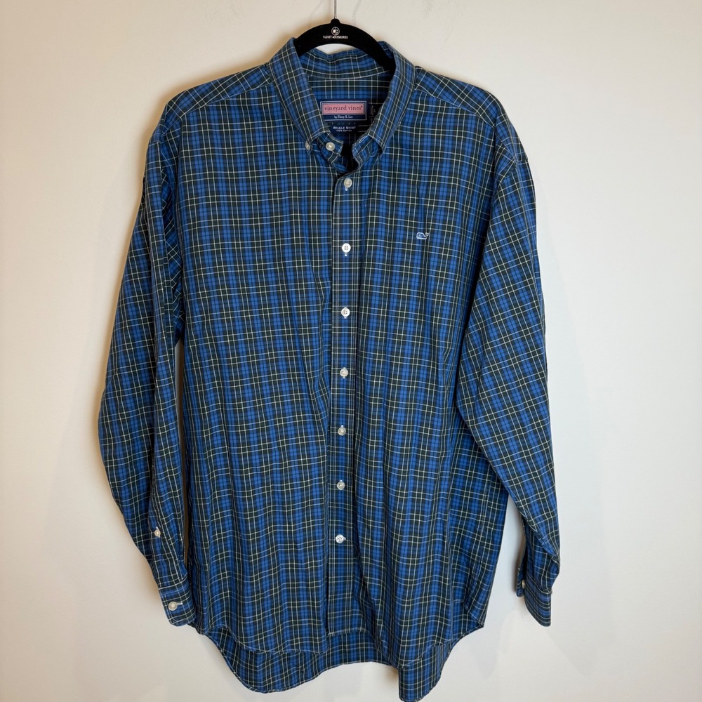 Vineyard Vines Whale Shirt Plaid Long Sleeve Button Down Casual Mens Size L